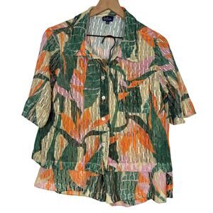 Batia New York Knit Set Sz L Tropical Vacation Coastal Beach Collared Button Up